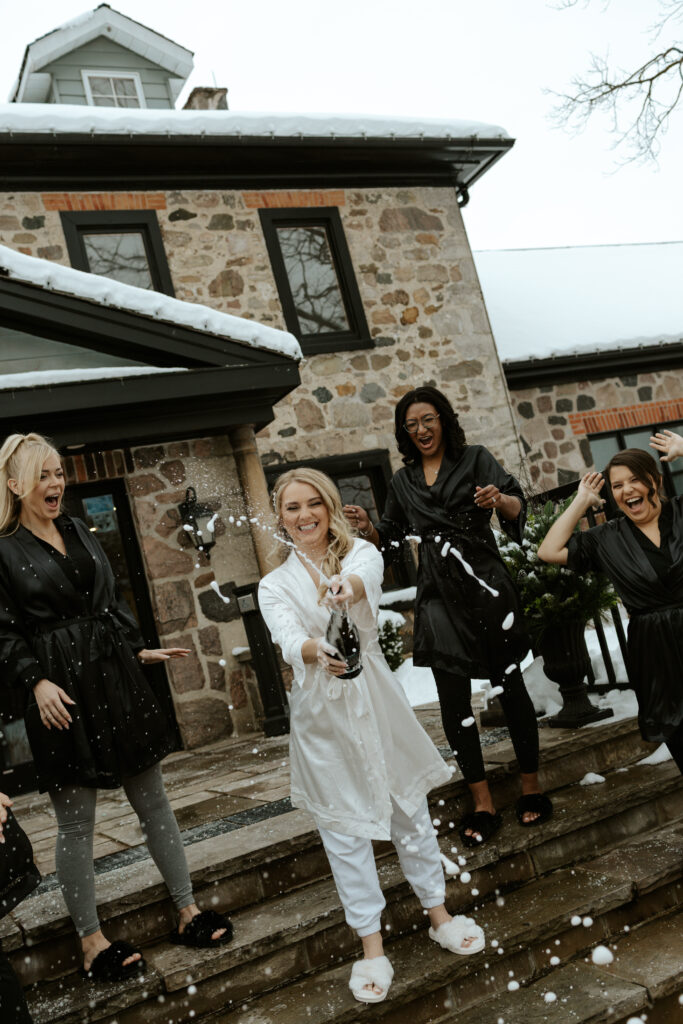 champagne pop at roseville estates wedding morning 